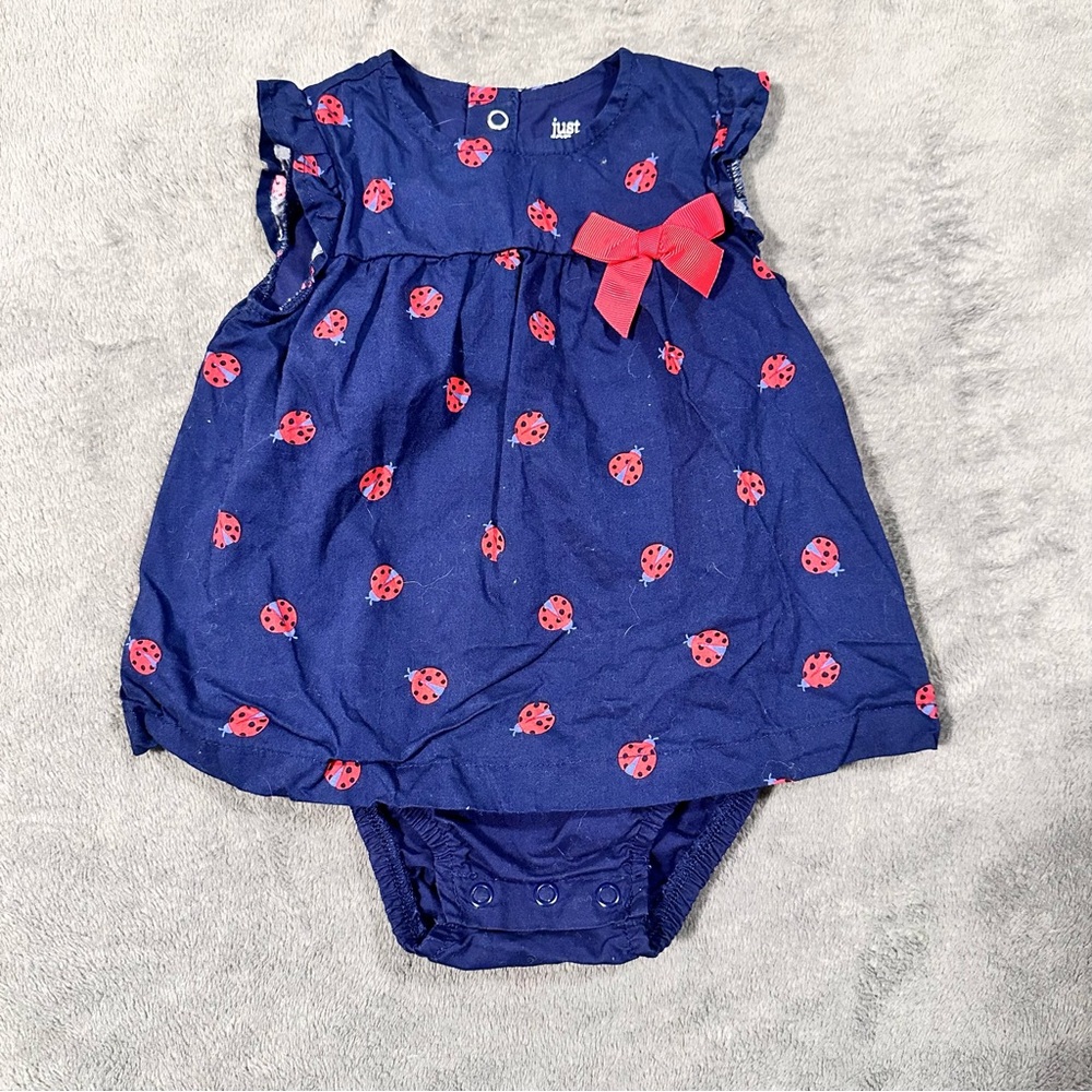 Just One You Carters Baby Girl Ruffled Sleeve Navy Blue Ladybug Dress - 9 Months